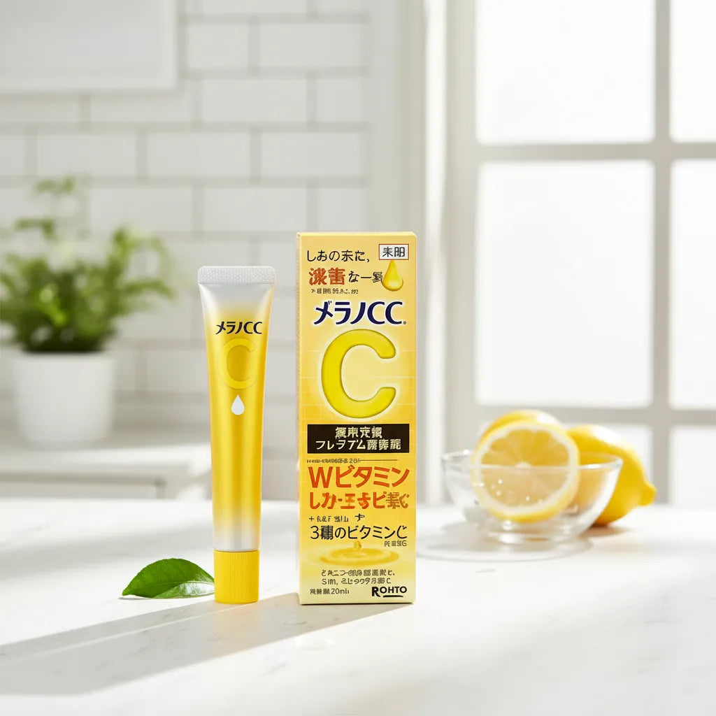 Rohto melano CC premium essence · sérum anti-manchas con 4 tipos de vitamina C