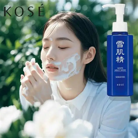 Kosé sekkisei white milky wash · espuma limpiadora japonesa de textura láctea con extracto de coix