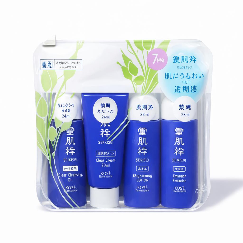 KOSÉ sekkisei set de cuidado facial · rutina de 4 pasos con botánicos orientales · kit completo