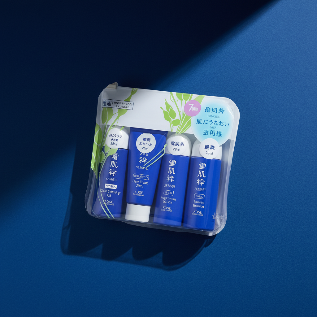 KOSÉ sekkisei set de cuidado facial · rutina de 4 pasos con botánicos orientales · kit completo